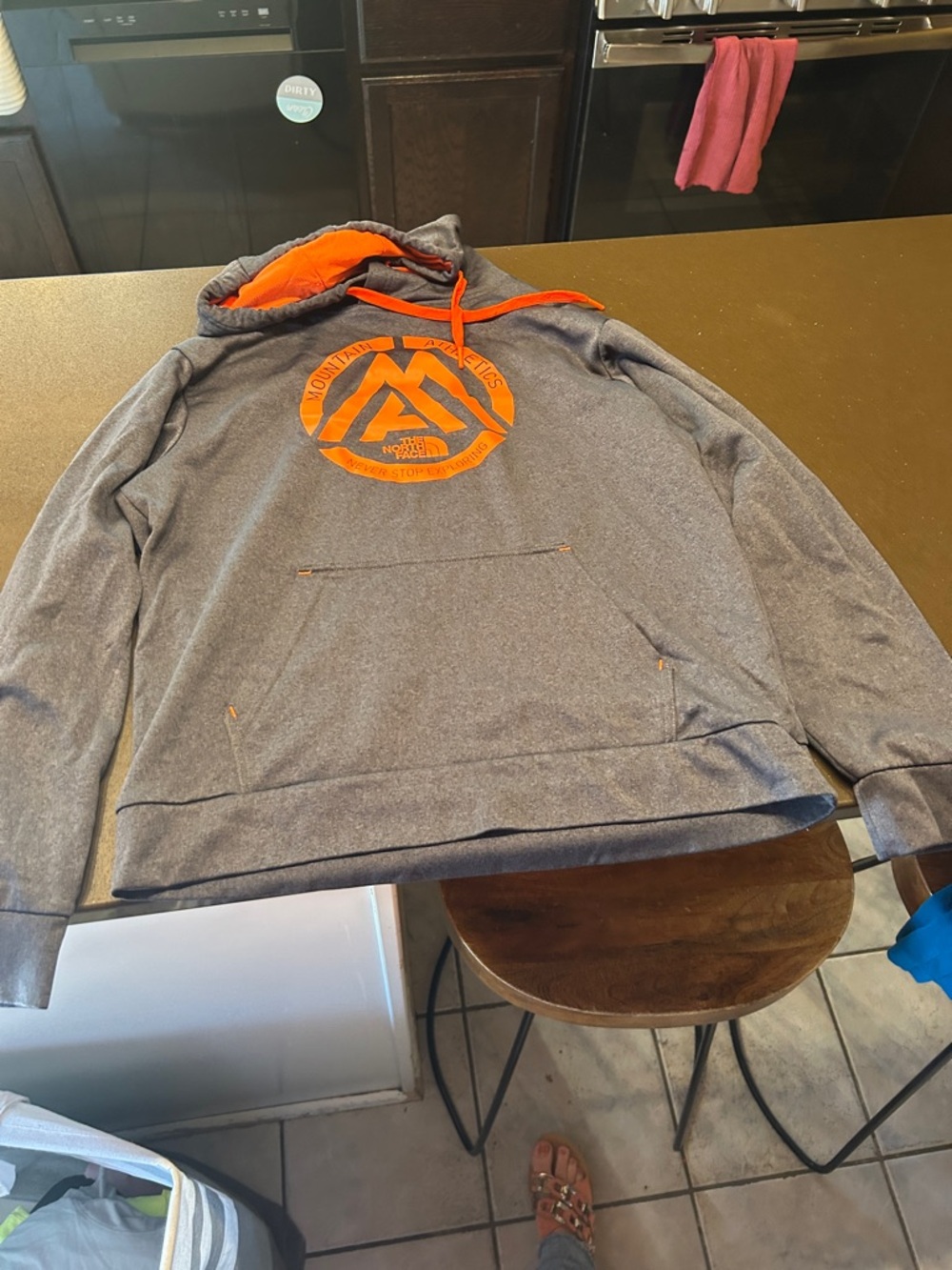 The North Face Men’s Gray Crewneck Hoodie with Orange Logo